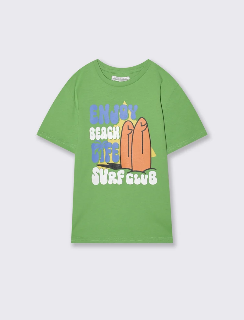T-shirt estiva in cotone con stampa - Verde prato