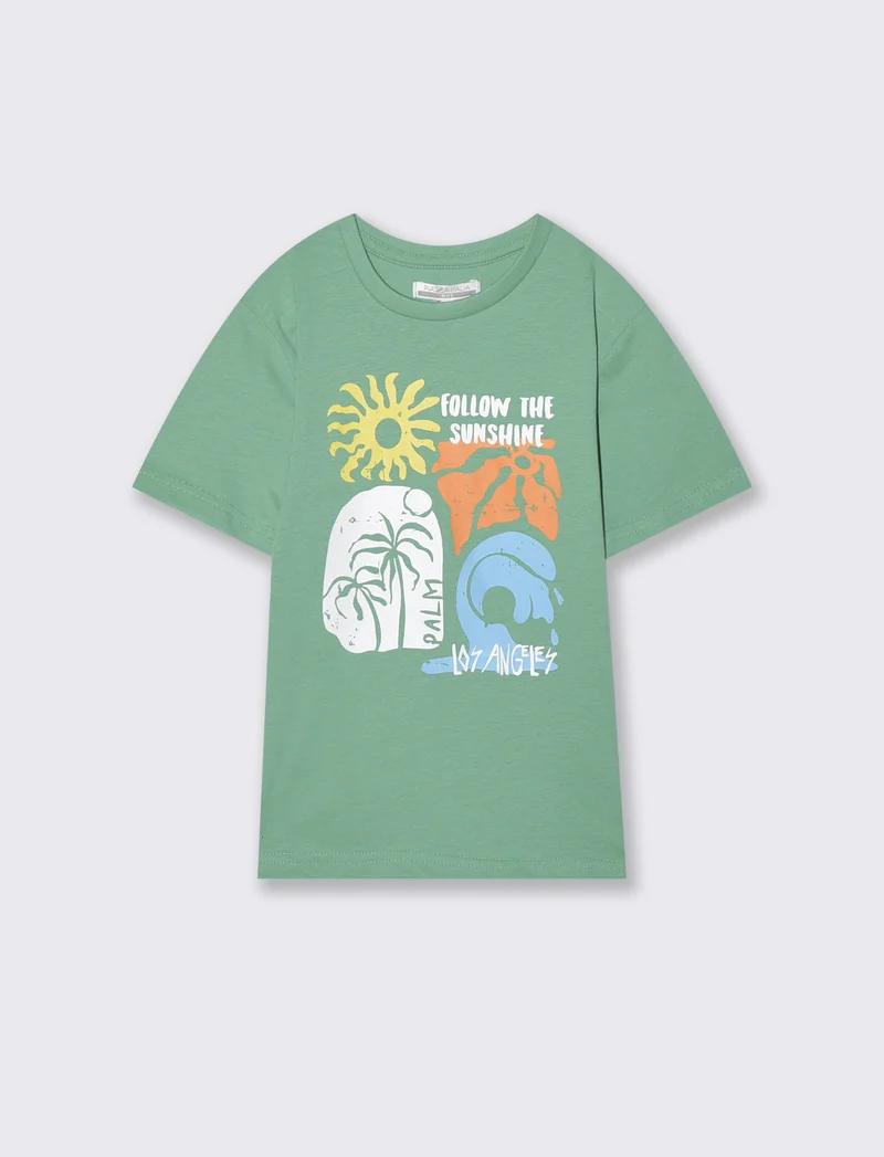 T-shirt estiva in cotone con stampa - Verde mela