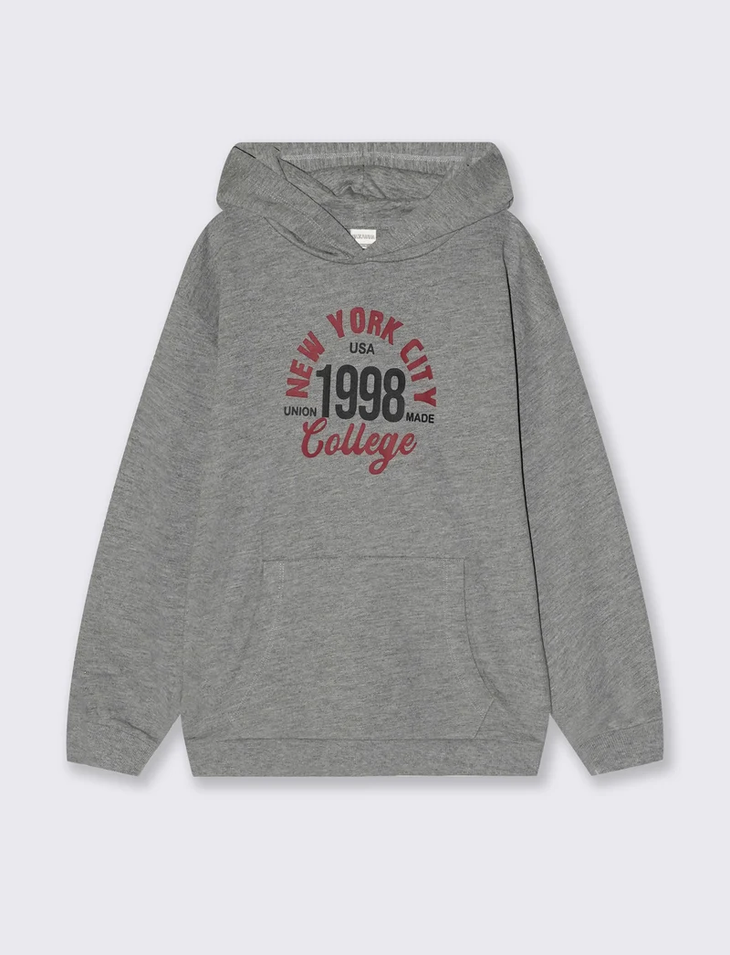 Felpa con cappuccio e stampa originale - Grigio chiaro mel.