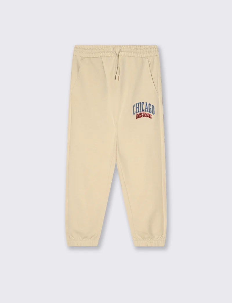 Jogger in felpa con stampa college - Beige