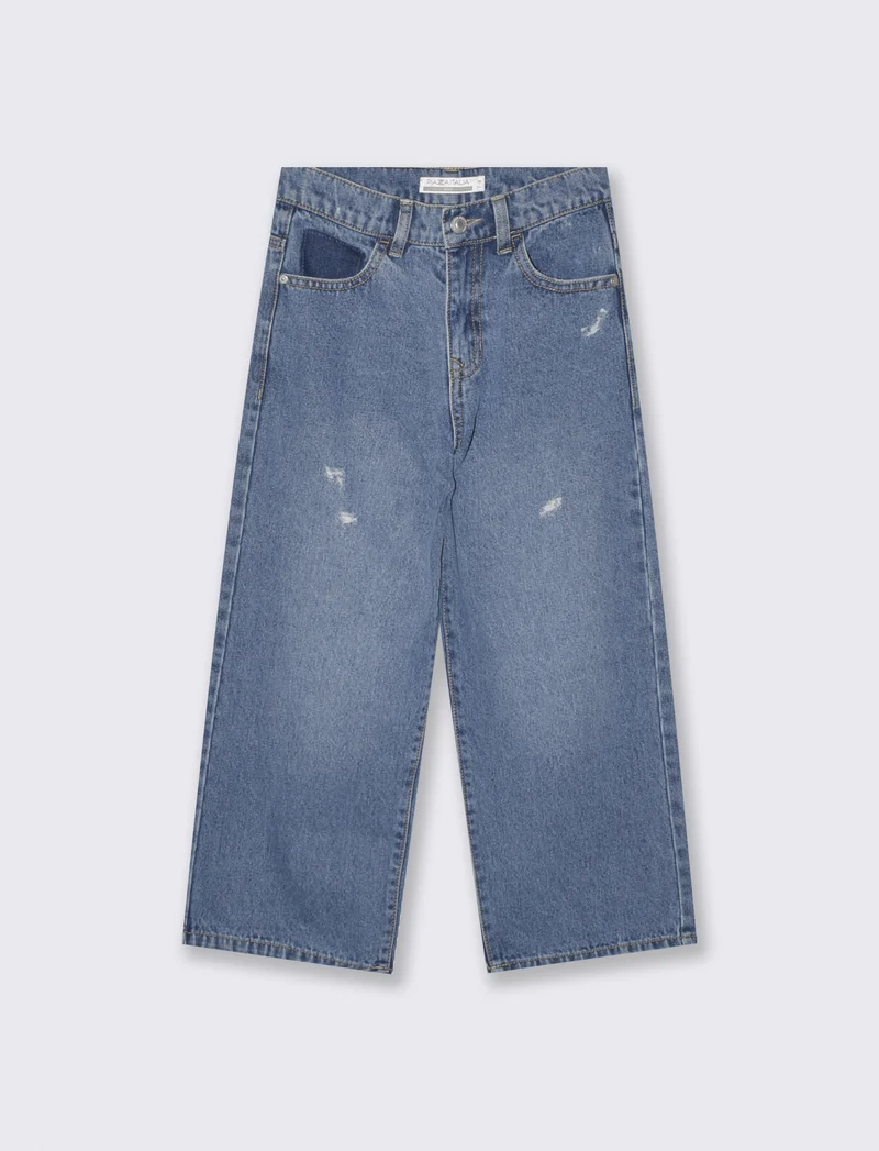 Jeans loose fit con scritta college - Denim