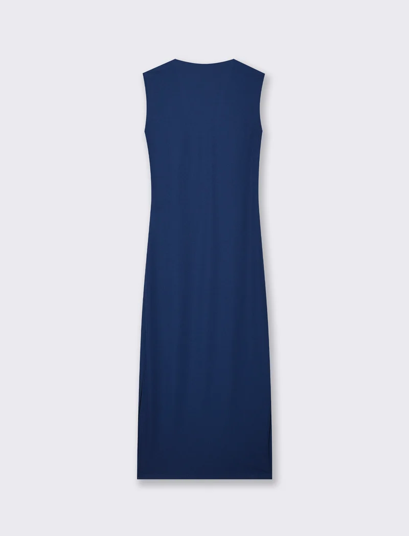 Abito Aderente Midi con Scollo a V - Blu