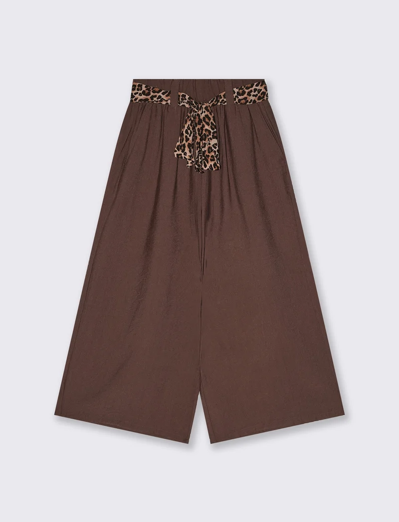 Pantalone ampio con elastico e cintura animalier - Marrone cioccolato