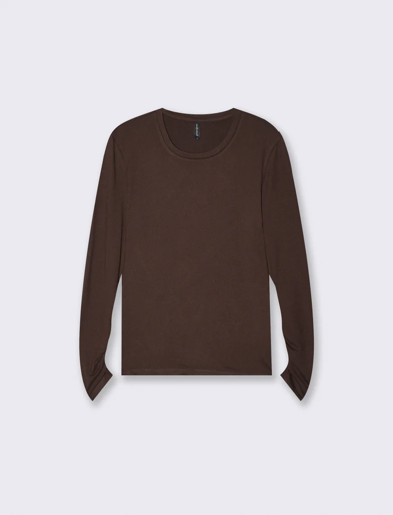 T-shirt basica manica lunga slim fit - Moro