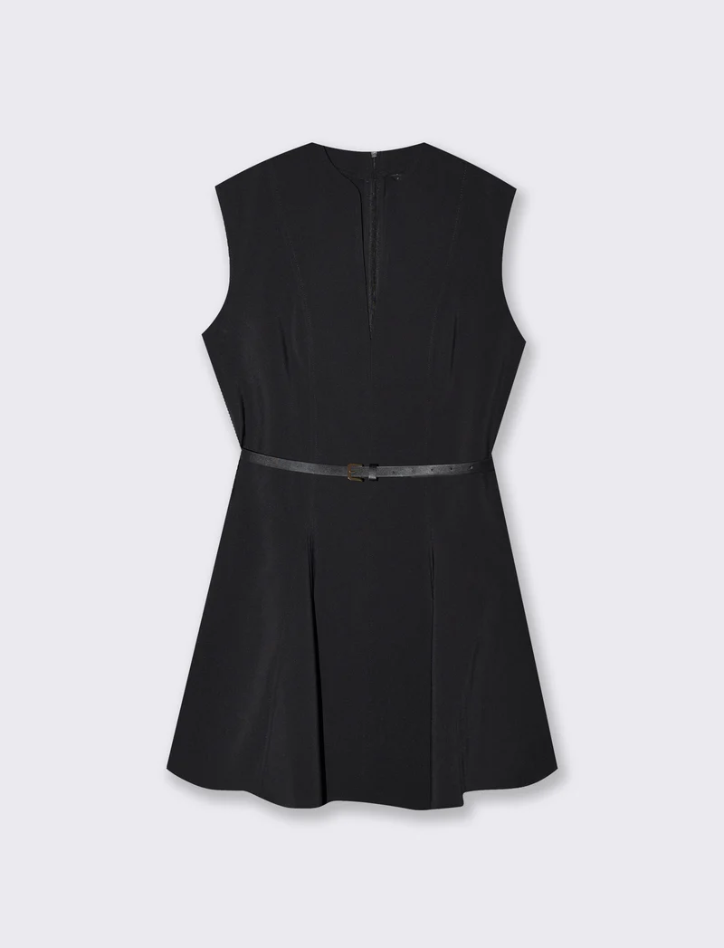 Vestito smanicato con cintura in vita - Nero