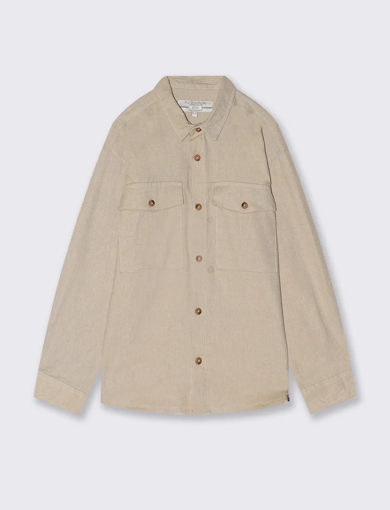 Camicia flanella con tasche e tasconi - Beige