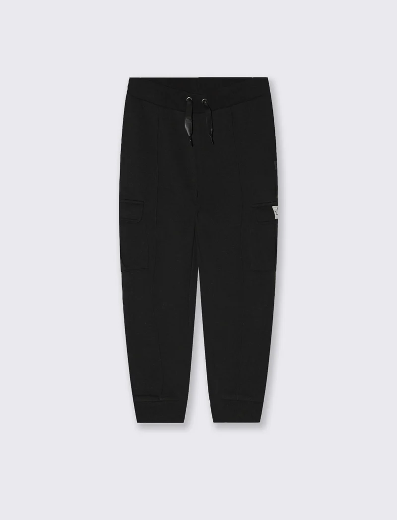Pantaloni in felpa tasconati con nastro - Nero