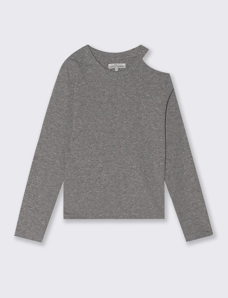 T-shirt manica lunga in costina - Grigio