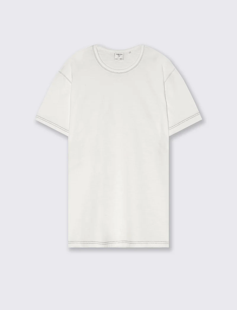 T-shirt slub con impunture a contrasto - Bianco