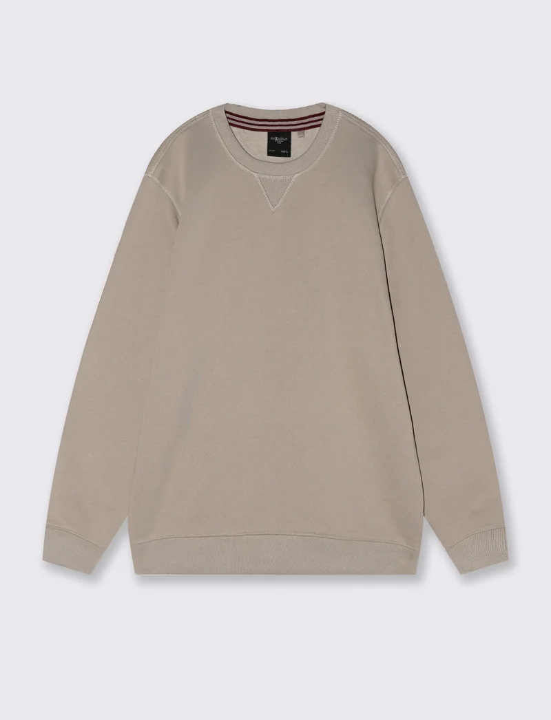 Felpa basic girocollo in misto cotone - Beige
