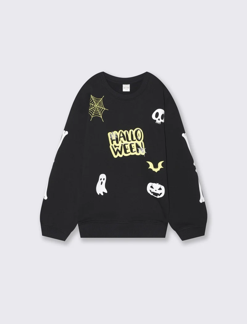 Felpa girocollo Halloween con stampe festive - Nero