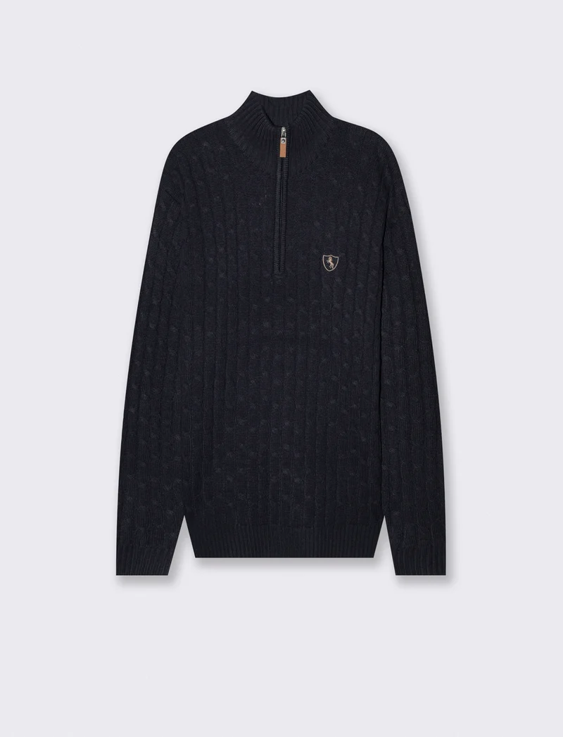 Maglia Cardigan Collo Alto in Ciniglia - Blu