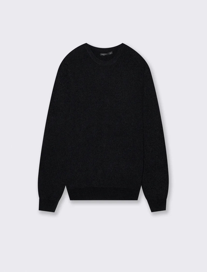 Maglia girocollo in ciniglia a coste - Nero