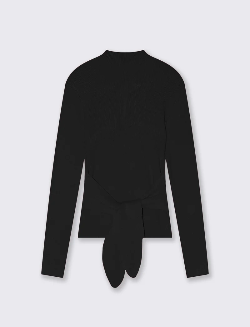 Maglia a collo alto con nodo in vita - Nero