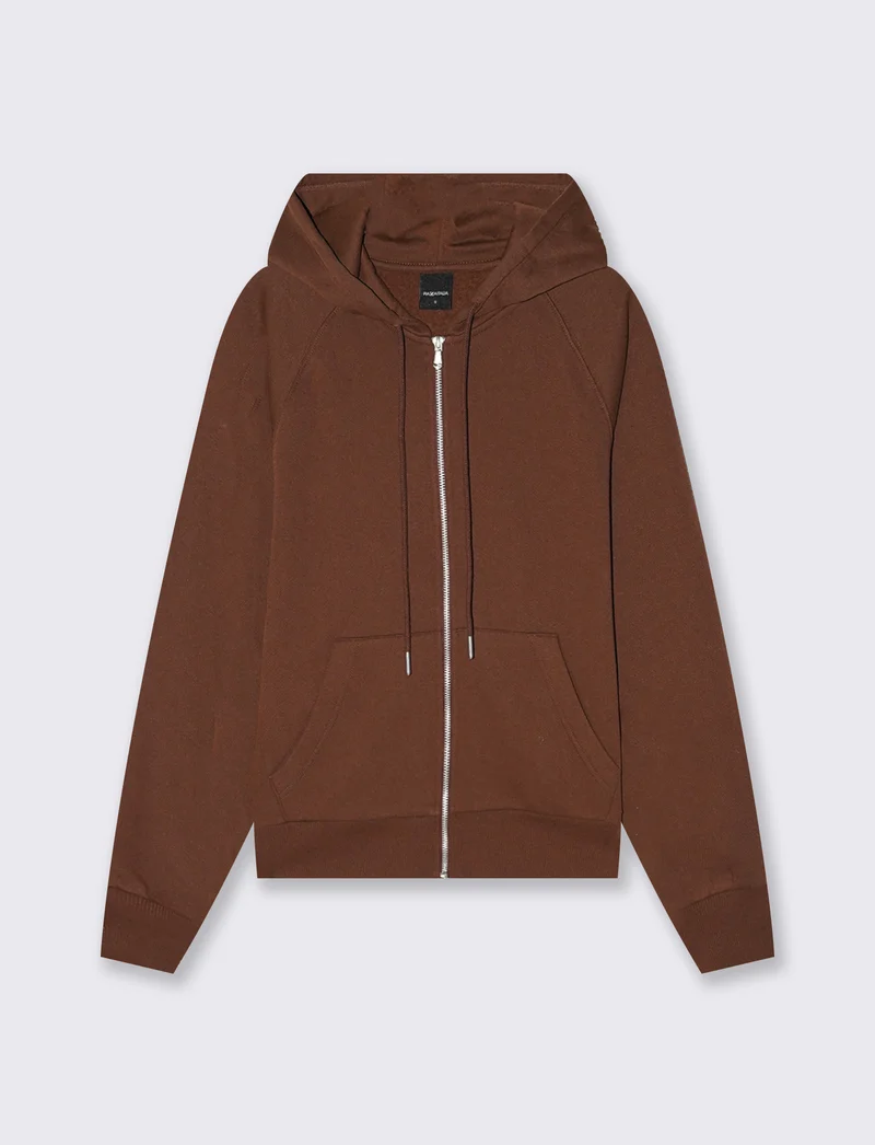 Felpa con cappuccio e zip ampia - Marrone cioccolato