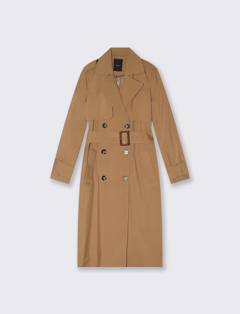 Trench lungo con cintura in vita - Cammello