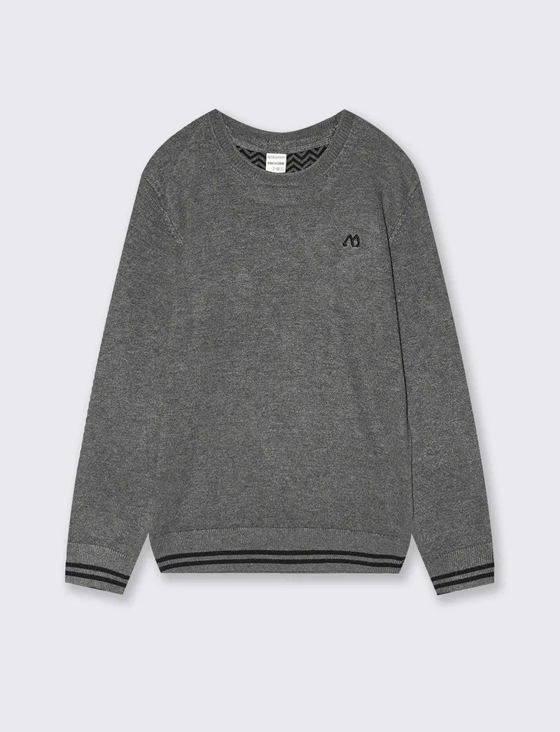 Maglioncino girocollo con toppe maniche - Grigio