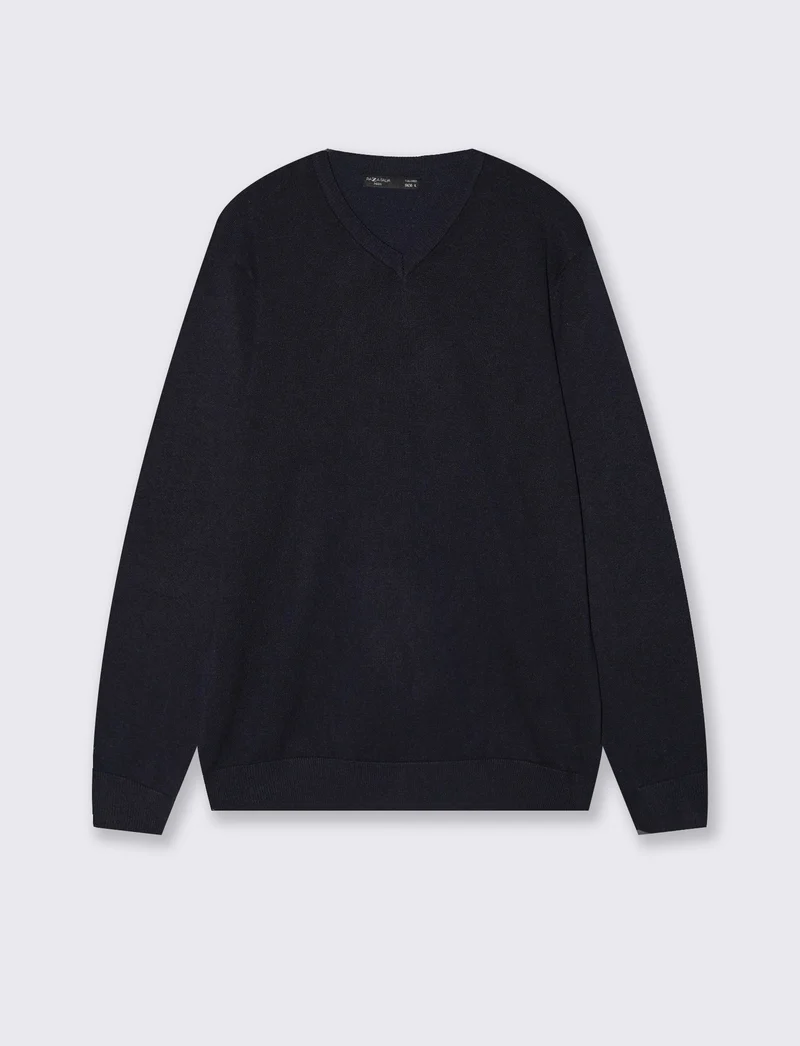 Maglia V Basic in Filato Comfort - Blu