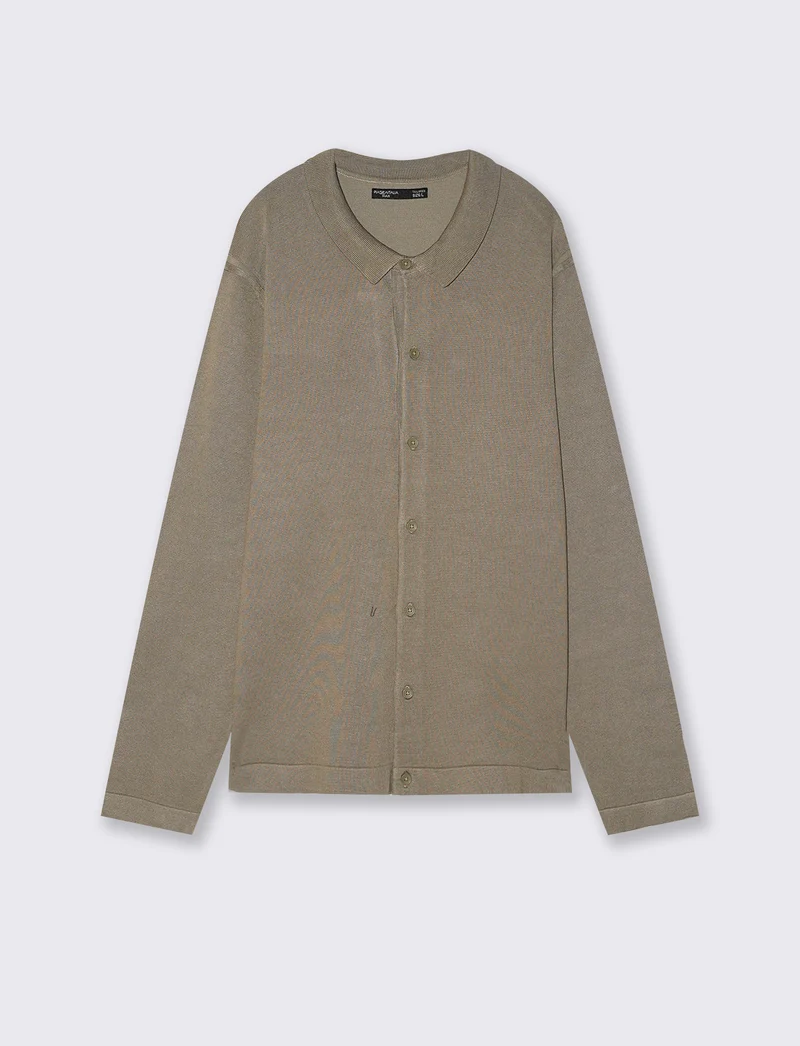 Maglia polo cardigan in misto viscosa - Verde kaki