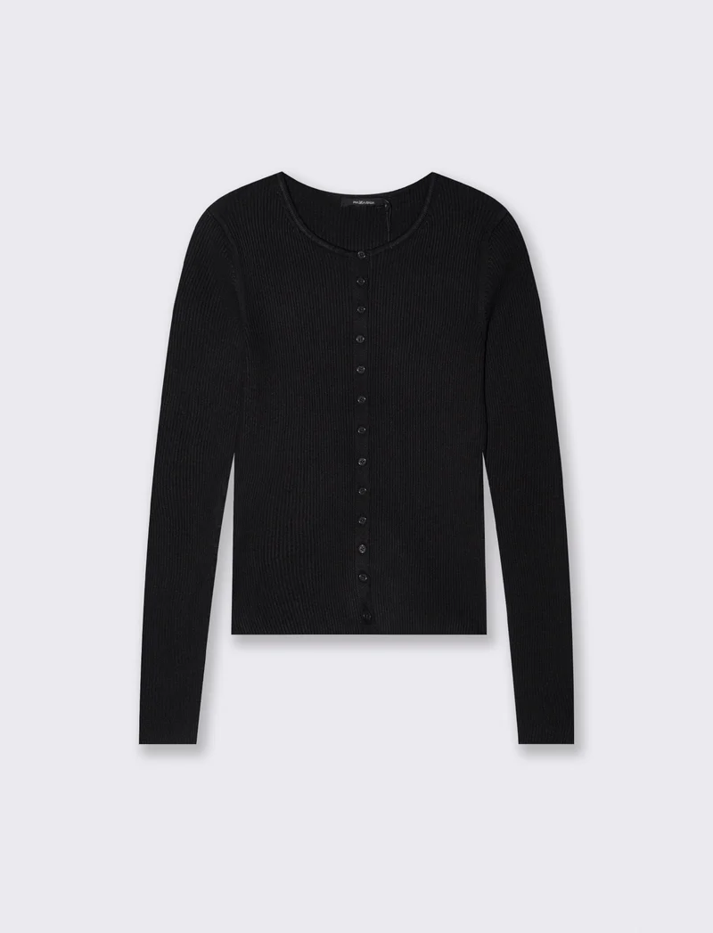 Cardigan paricollo con bottoni in tinta - Nero
