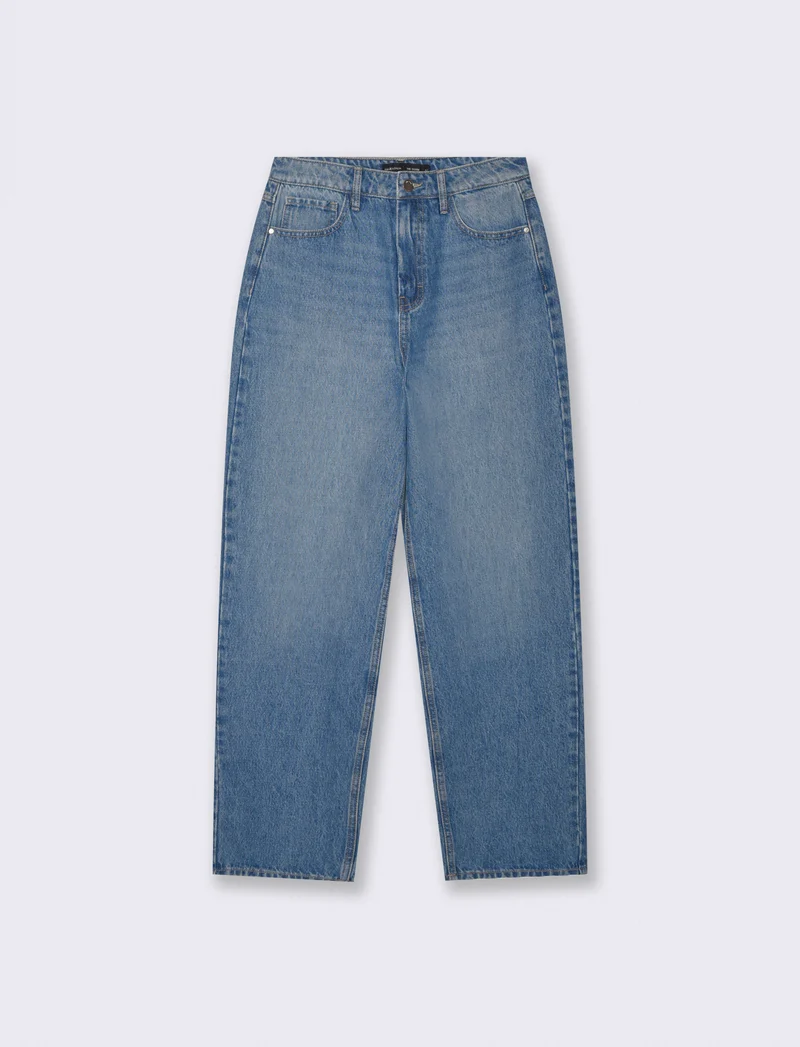 Jeans barrel a vita alta - Denim