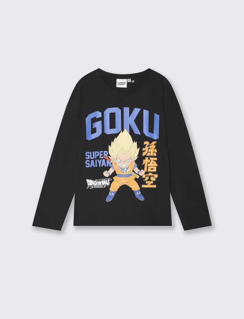 T-shirt Goku maniche lunghe in cotone - Nero