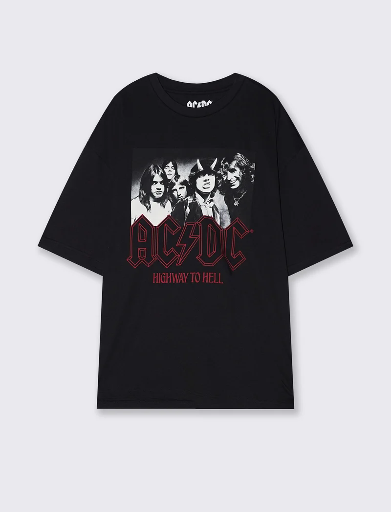 T-Shirt AC DC Uomo Girocollo Boxy Fit - Nero