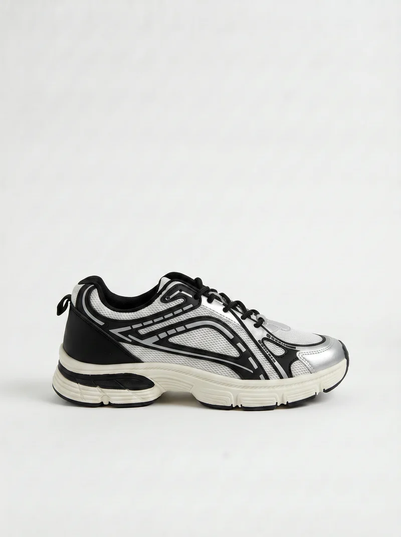 Sneakers da con inserti irregolari - Bianco-nero