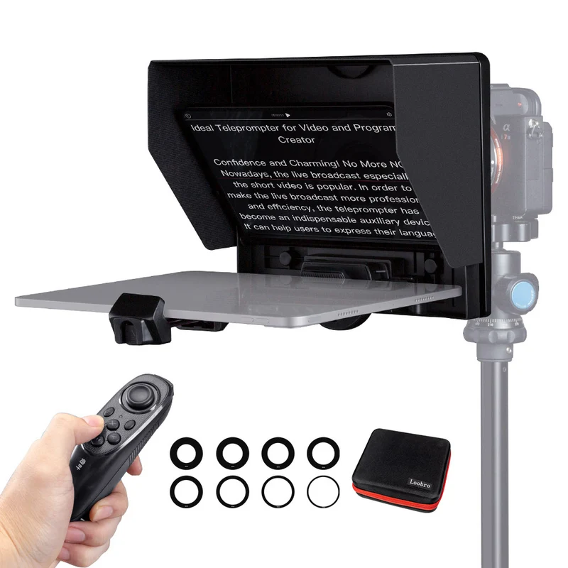 Loobro Teleprompter portatile pieghevole da 10 pollici per un prompt per tablet smartphone fino a 11 pollici