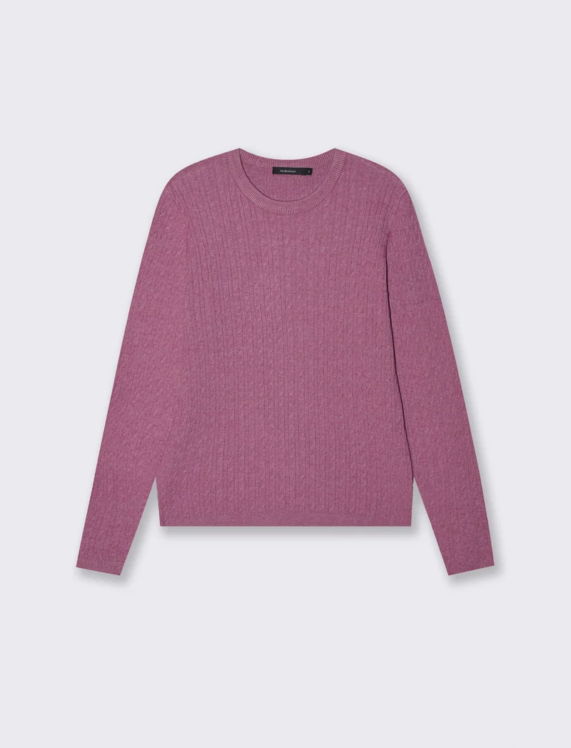 Pullover a trecce manica lunga girocollo - Viola malva