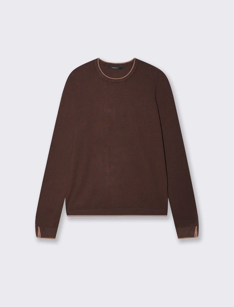 Pullover girocollo con contrasto regolare - Moro