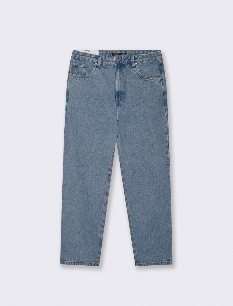 Jeans Baggy Fit Blu Medio Effetto Slavato - Denim