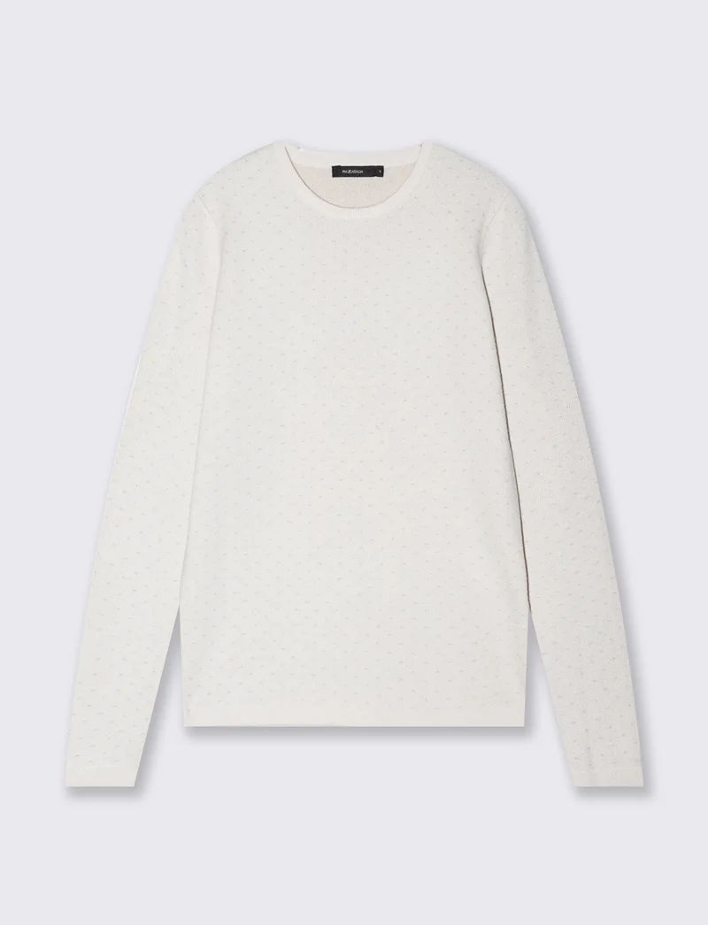 Pullover girocollo con pois in lurex - Avorio