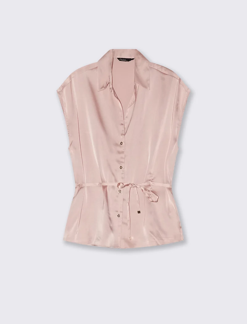 Camicia smanicata in satin lucido - Rosa polvere