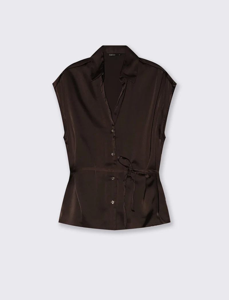 Camicia smanicata in satin lucido - Moro
