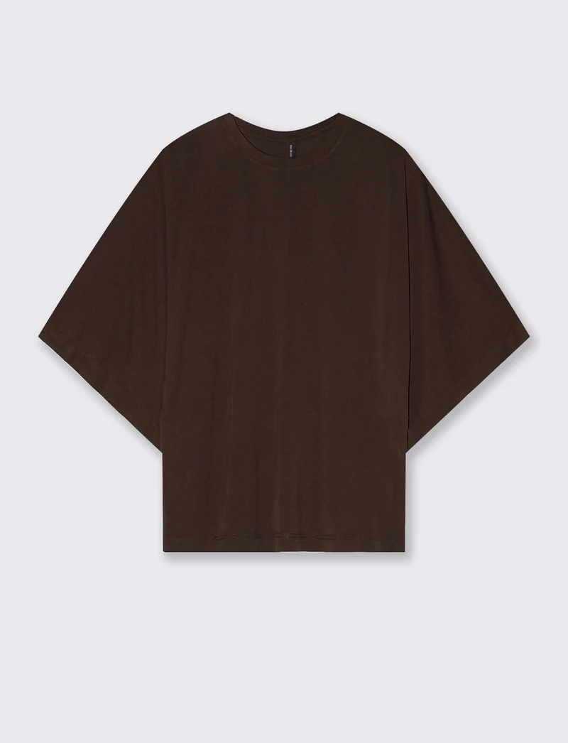 T-shirt girocollo con maniche a pipistrello - Moro
