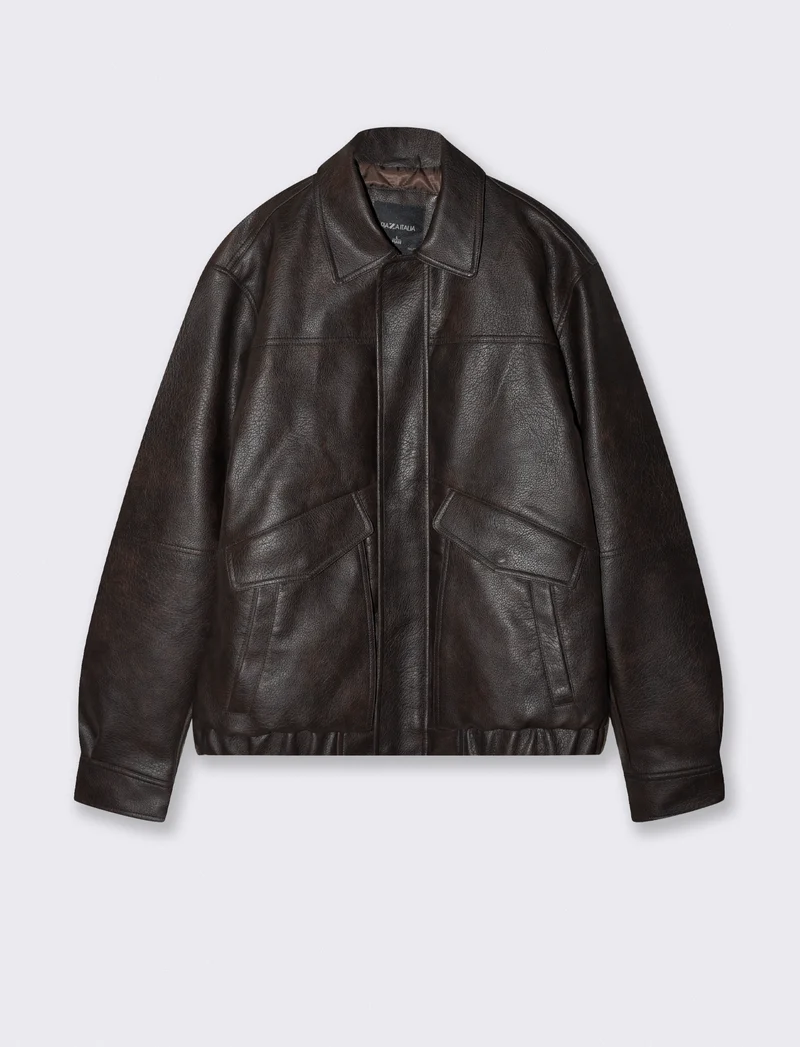 Giubbotto Aviator Pelle Invecchiata - Moro