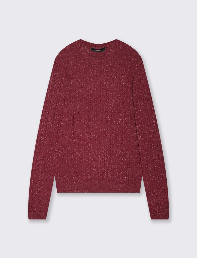 Pullover girocollo con trecce e lurex - Ruggine