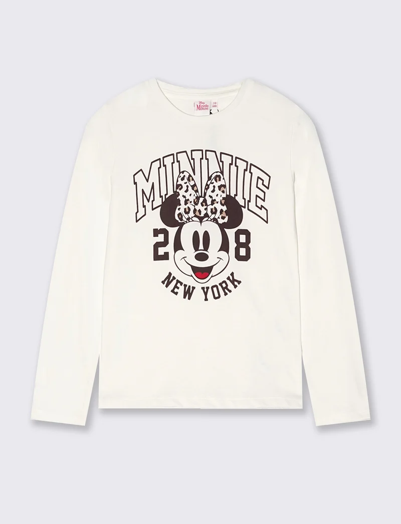 T-shirt lunga Disney/Minnie stile college - Bianco