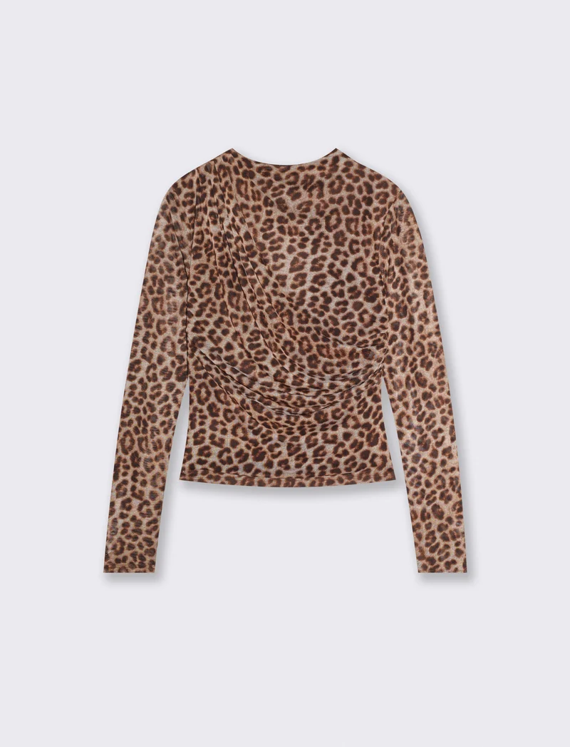 T-shirt in rete stampata con arricciature - var 1