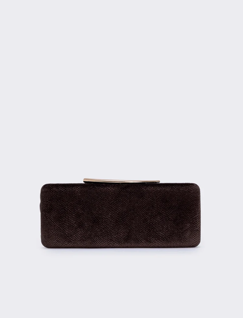 Clutch rigida in velluto pitonato - Marrone