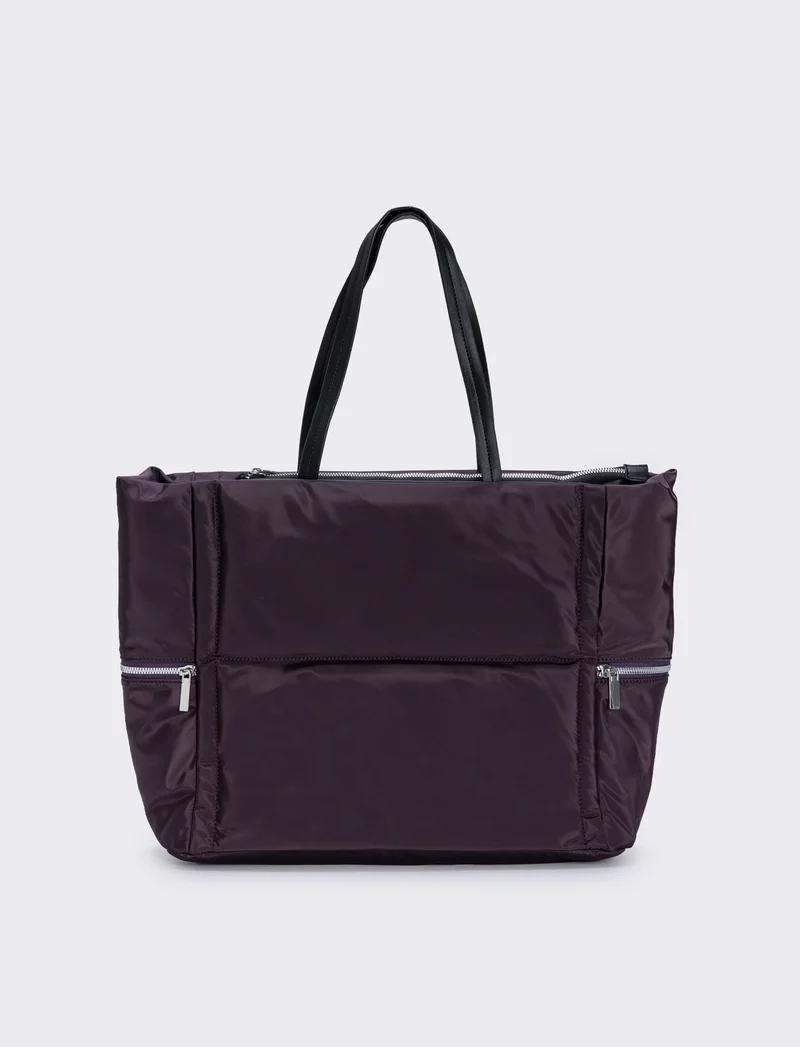 Shopper nylon con tasche laterali zip - Viola prugna