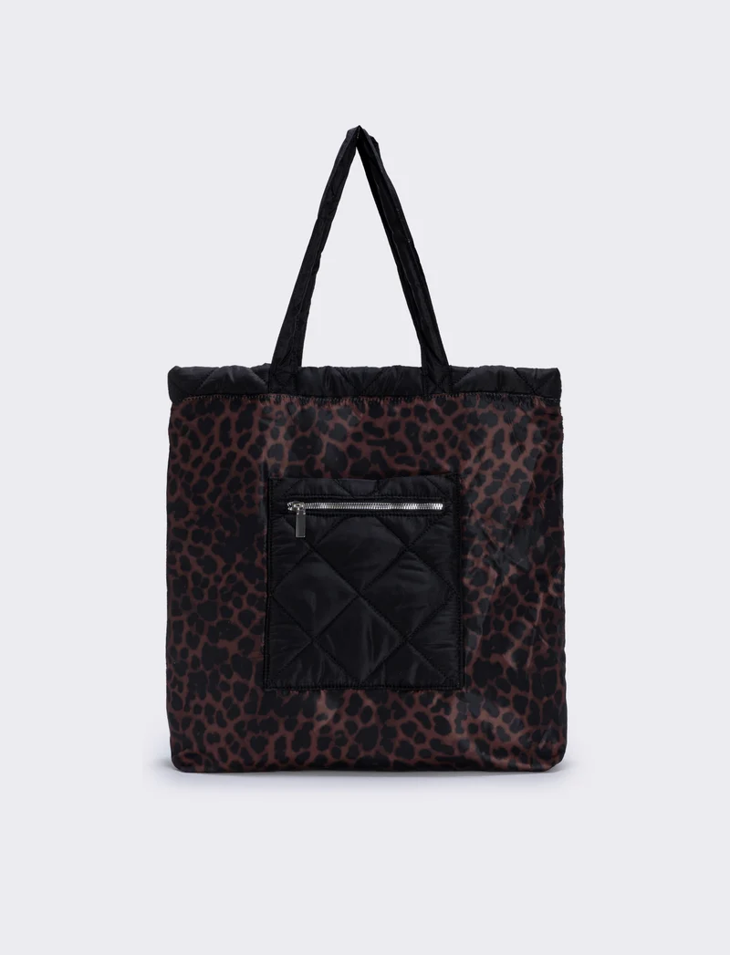 Shopper nylon double face con tasca - Leopardato