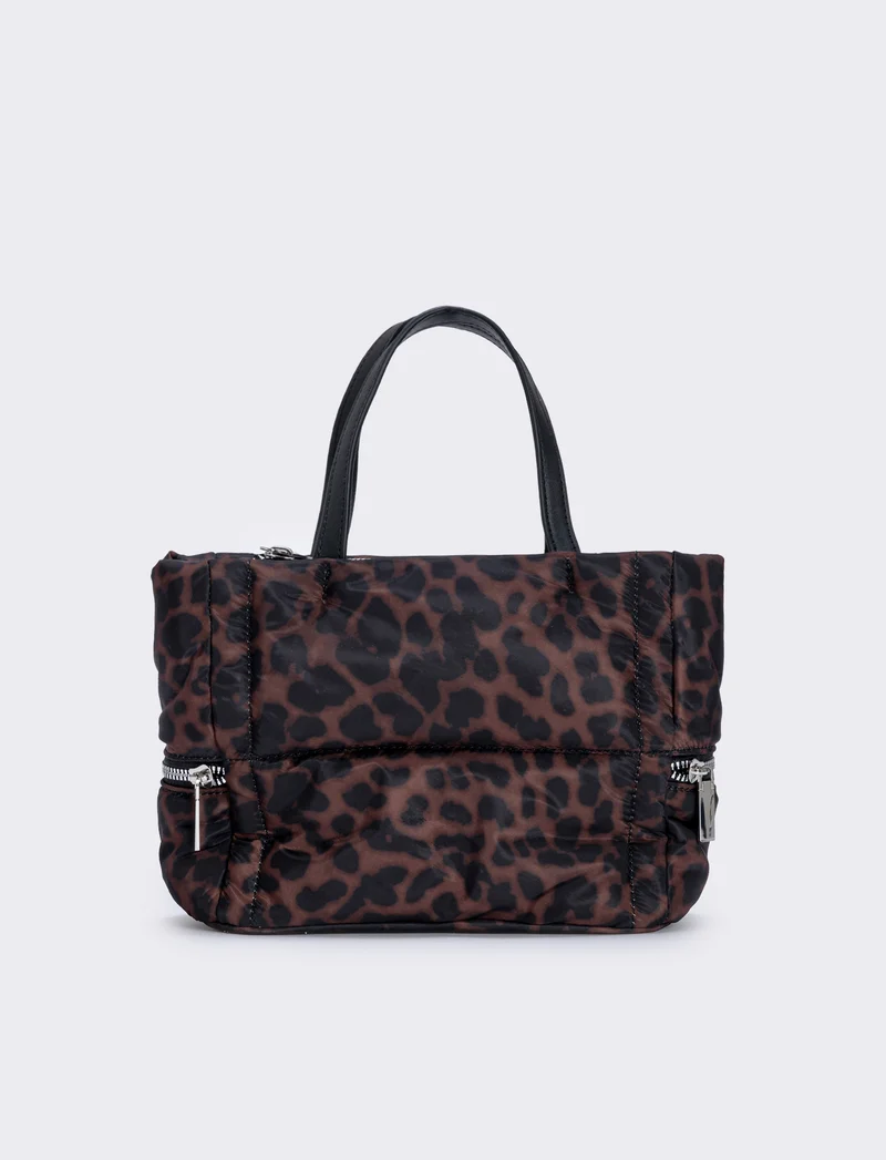Shopper trapuntata con tasche laterali - Leopardato