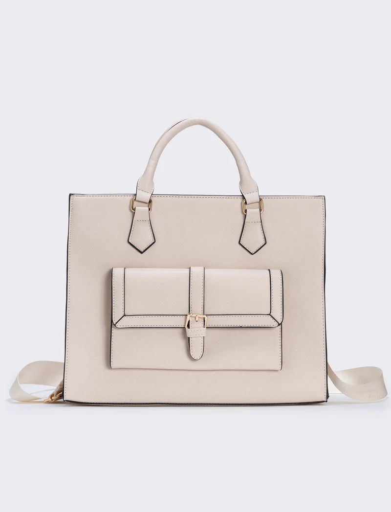 Borsa shopper grande stampa saffiano - Beige