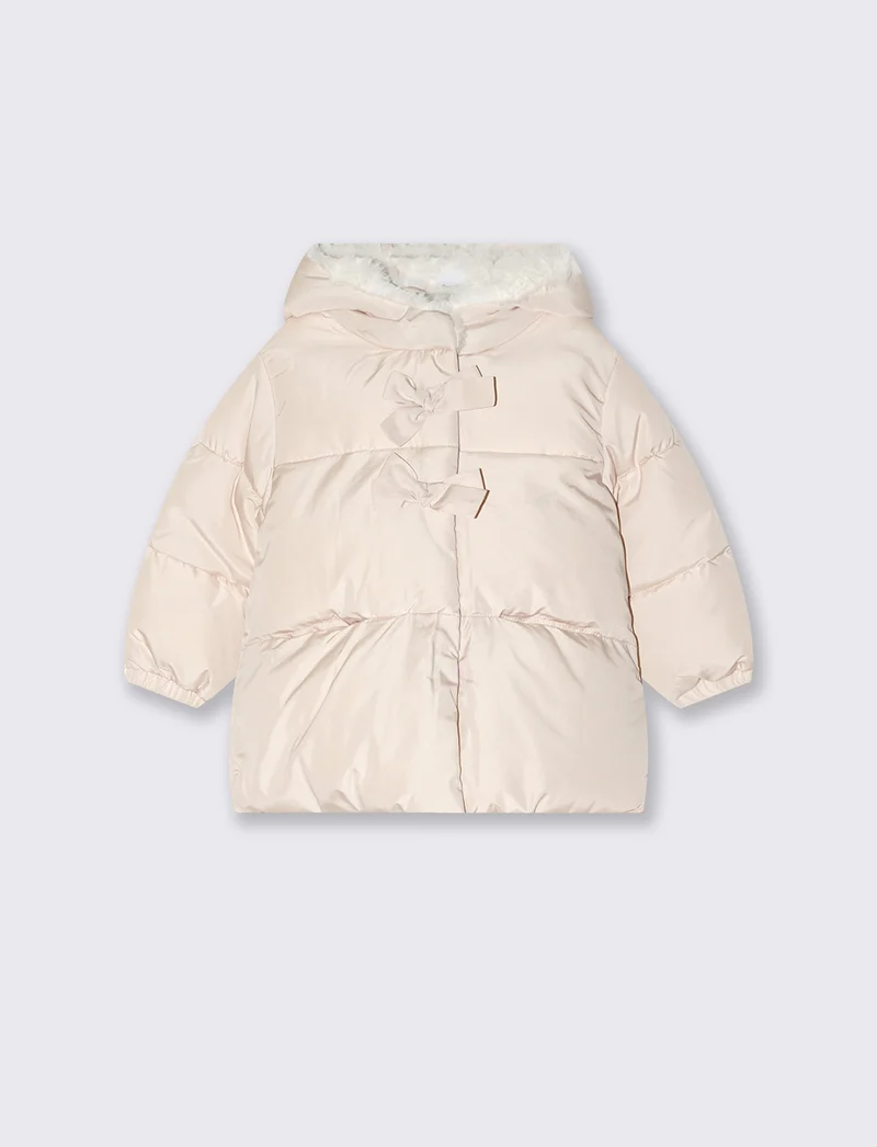 Giaccone caldo con fiocchi e cappuccio - Beige