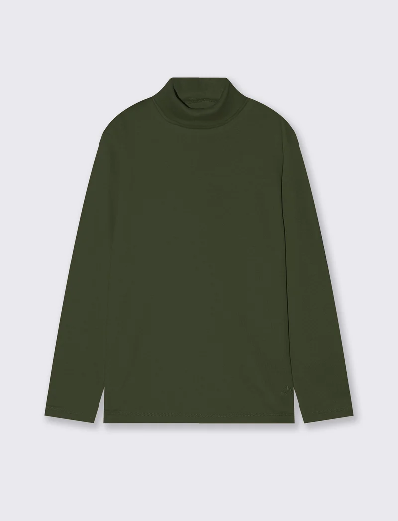T-shirt collo alto in cotone interlock - Verde militare