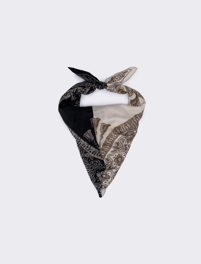 Foulard leggero con stampa fiori - Nero