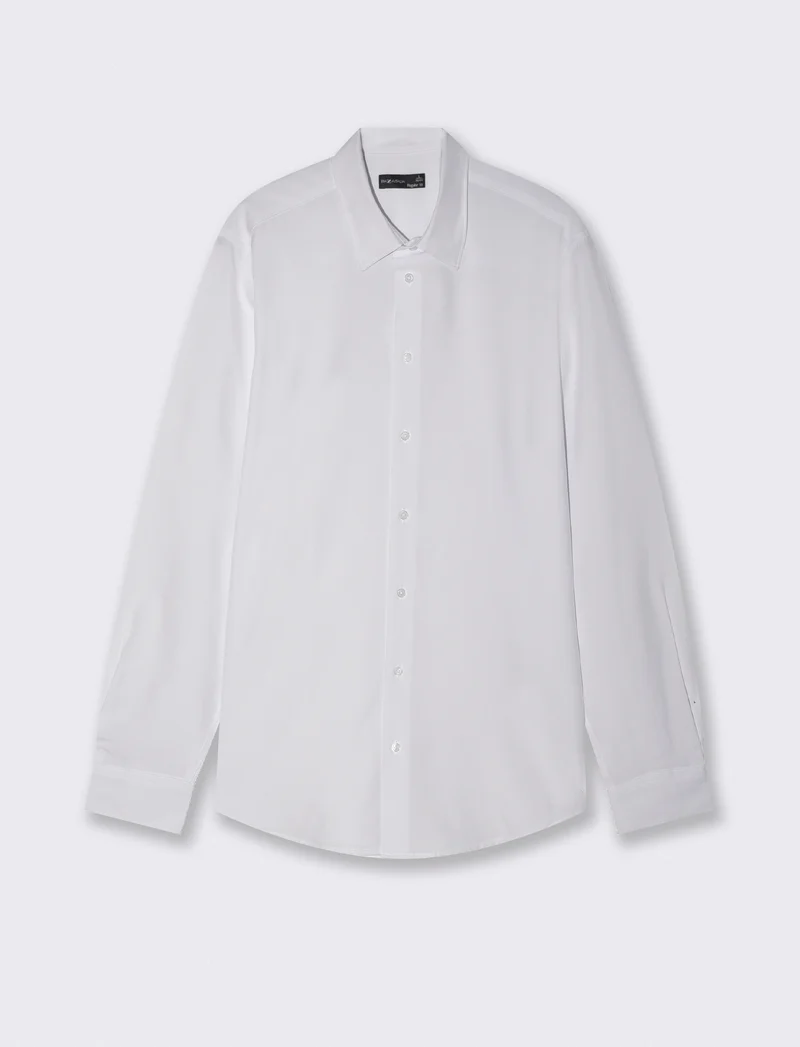 Camicia Regular Fit in Tessuto Tecnico - Bianco
