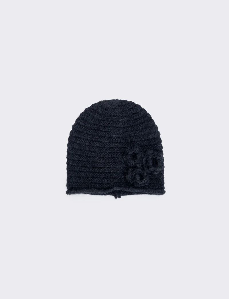 Cuffia con Fiori Applicati - Nero